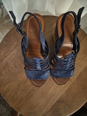 Vince Camuto Navy Suede Multi-Strap Wedge Sandals